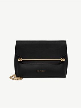 Strathberry Black Mini Stylist Crossbody Bag with Gold Bar Accent